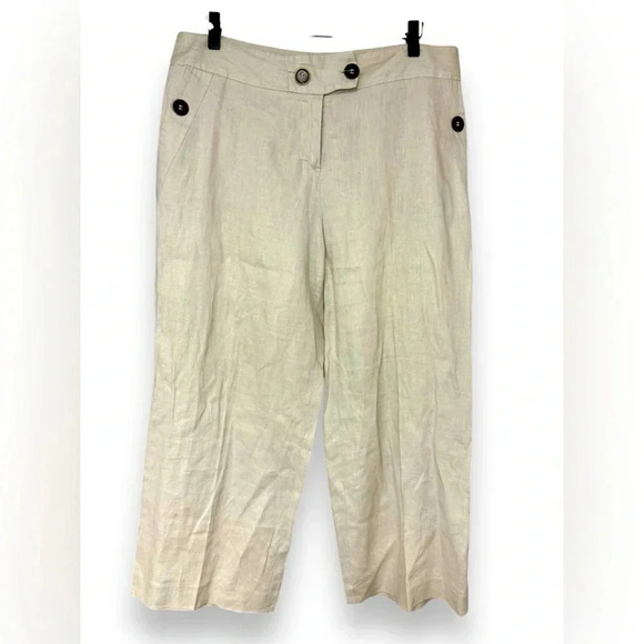 Workshop Andrea Jovine 100% Linen Wide Leg Cropped Pants | Oatmeal | Size 8 - Picture 1 of 7